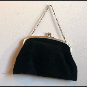 Vintage black velvet wristlet bag. About 7” across